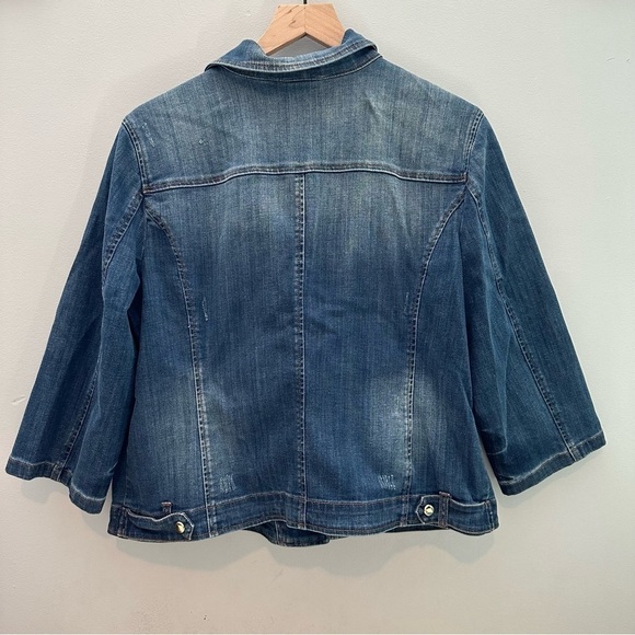 CHICO'S Modern Distressed Denim Moto Jacket, Size 2 (L), Blue - Picture 3 of 8